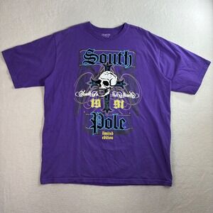 Y2K Southpole T Shirt Mens 2XL Purple Skull Cross Graphic Oversized Boxy Grunge